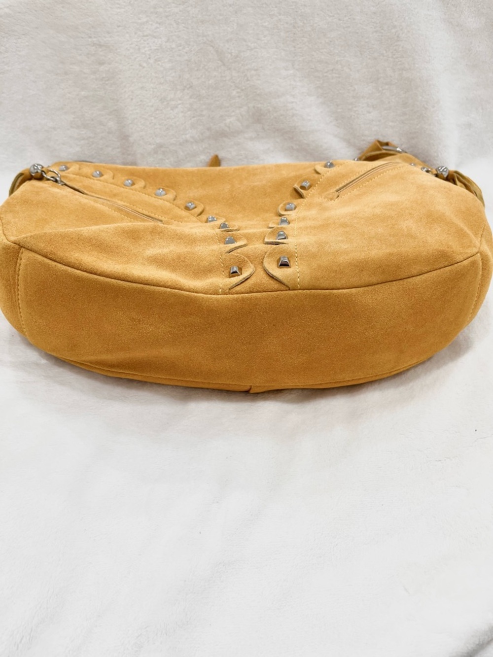 The Find Camel Suede Studded Shoulder Bag NWOT - Picture 7 of 12